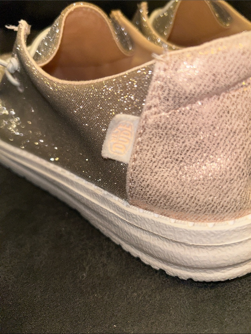 Hey Dude Wendy Metallic Sparkle Rose Gold Glitter Foam Slip On Shoes 10 Pink - Picture 7 of 12